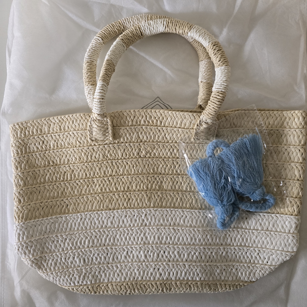 Elegant Cream and Tan Woven Tote Bag